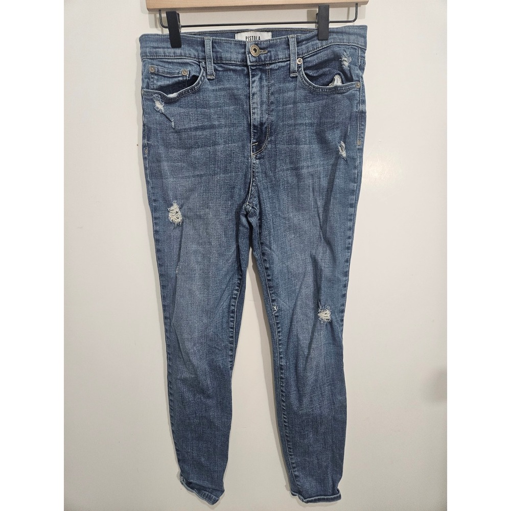 Pistola Distressed Skinny Jeans Blue Medium‎ Wash Denim Size 29 Made in USA